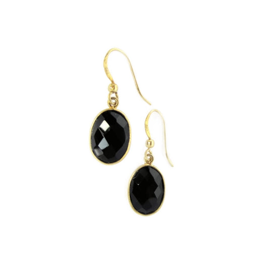 Gold-plated Earrings with Oval Onyx Drops
