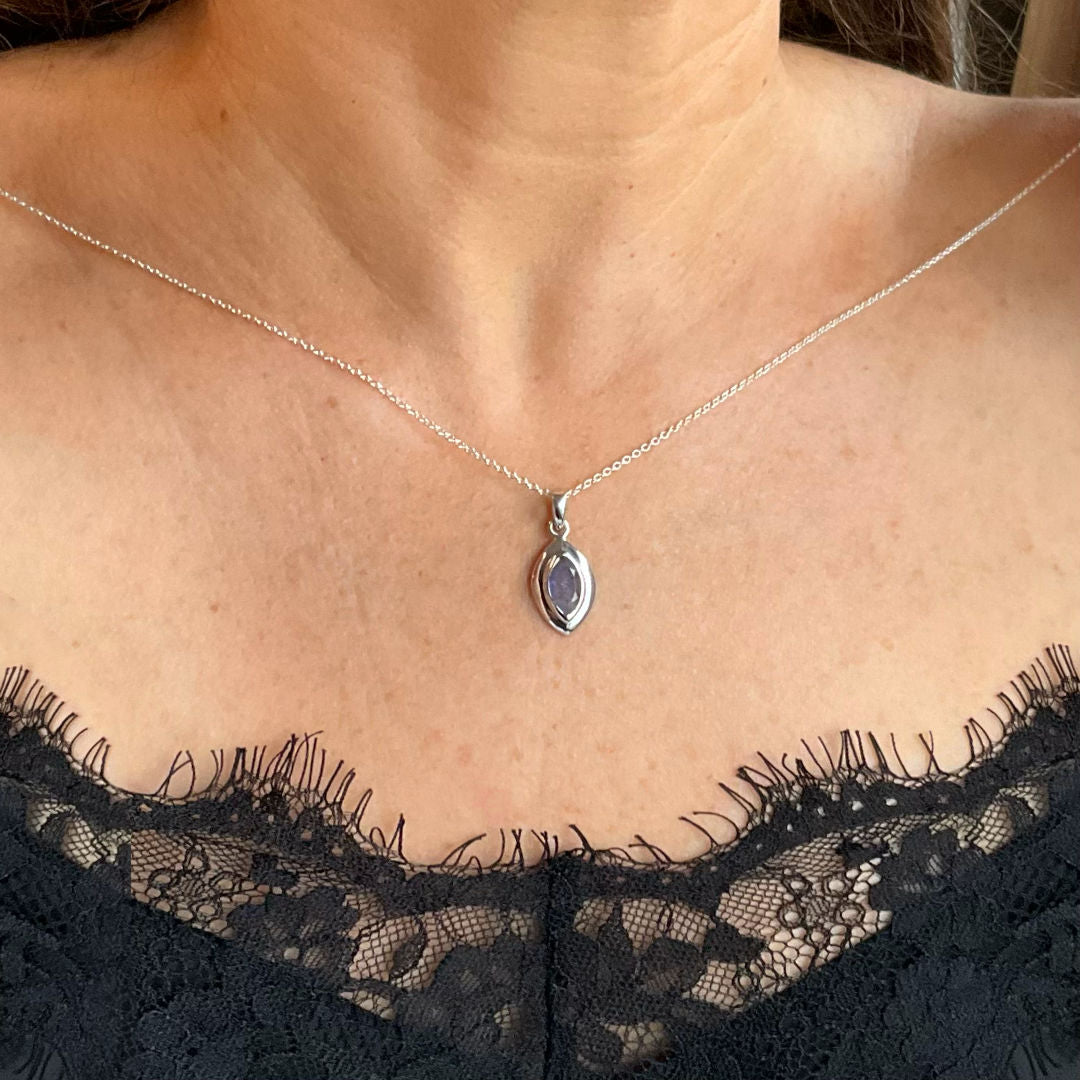 Sterling Silver & Labradorite Marquise Bezel Necklace