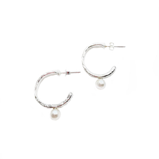 Sterling Silver Organic Hoops & Pearls Down Stud Earrings