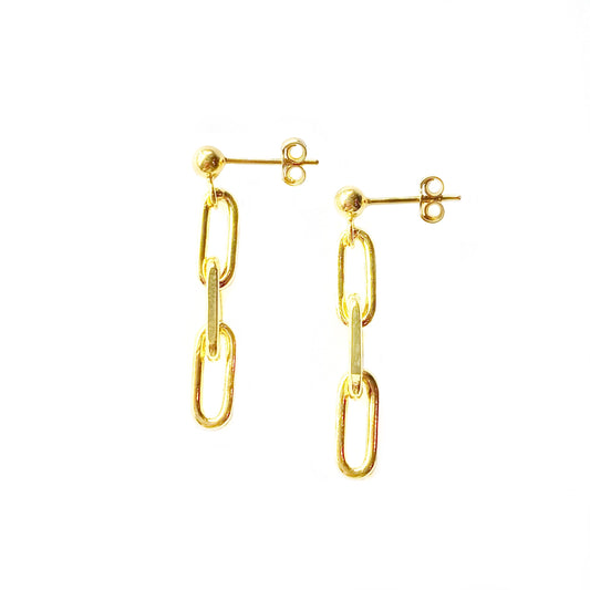 Gold 14K Vermeil Paperclip Drop Stud Earrings