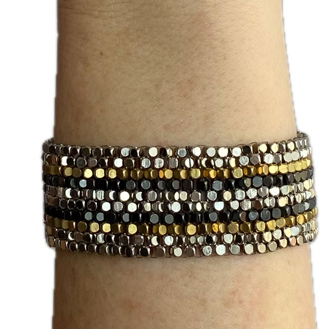 Goldite & Pyrite Hand-Woven "Long Stripes" Bracelet