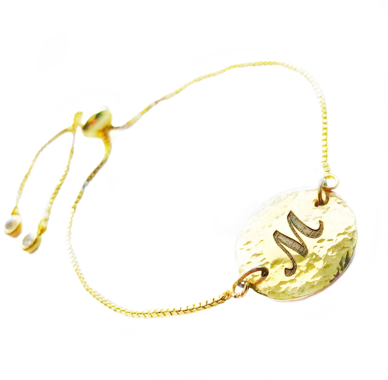 Gold-Plated Boho Bracelet with Hammered Round Disc