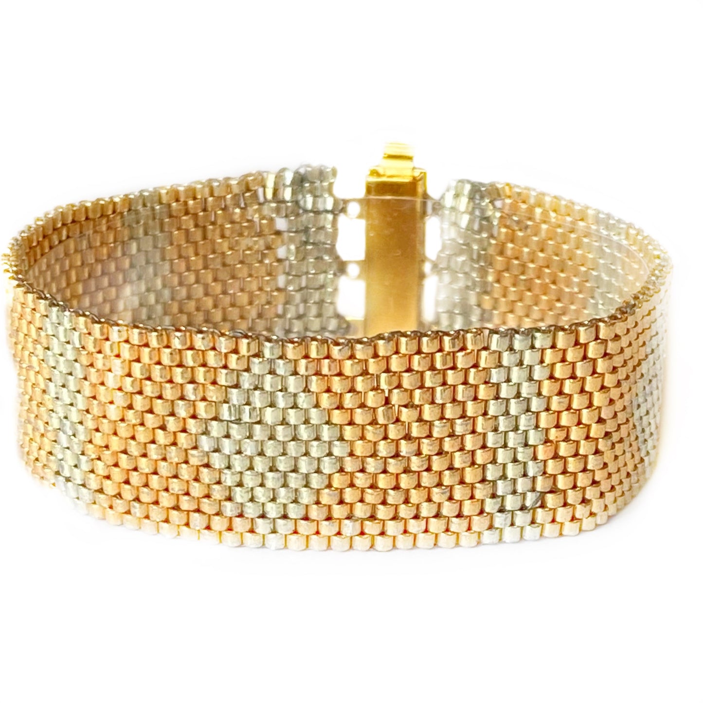 22K Rose Gold & Silver Hand-Beaded Bracelet