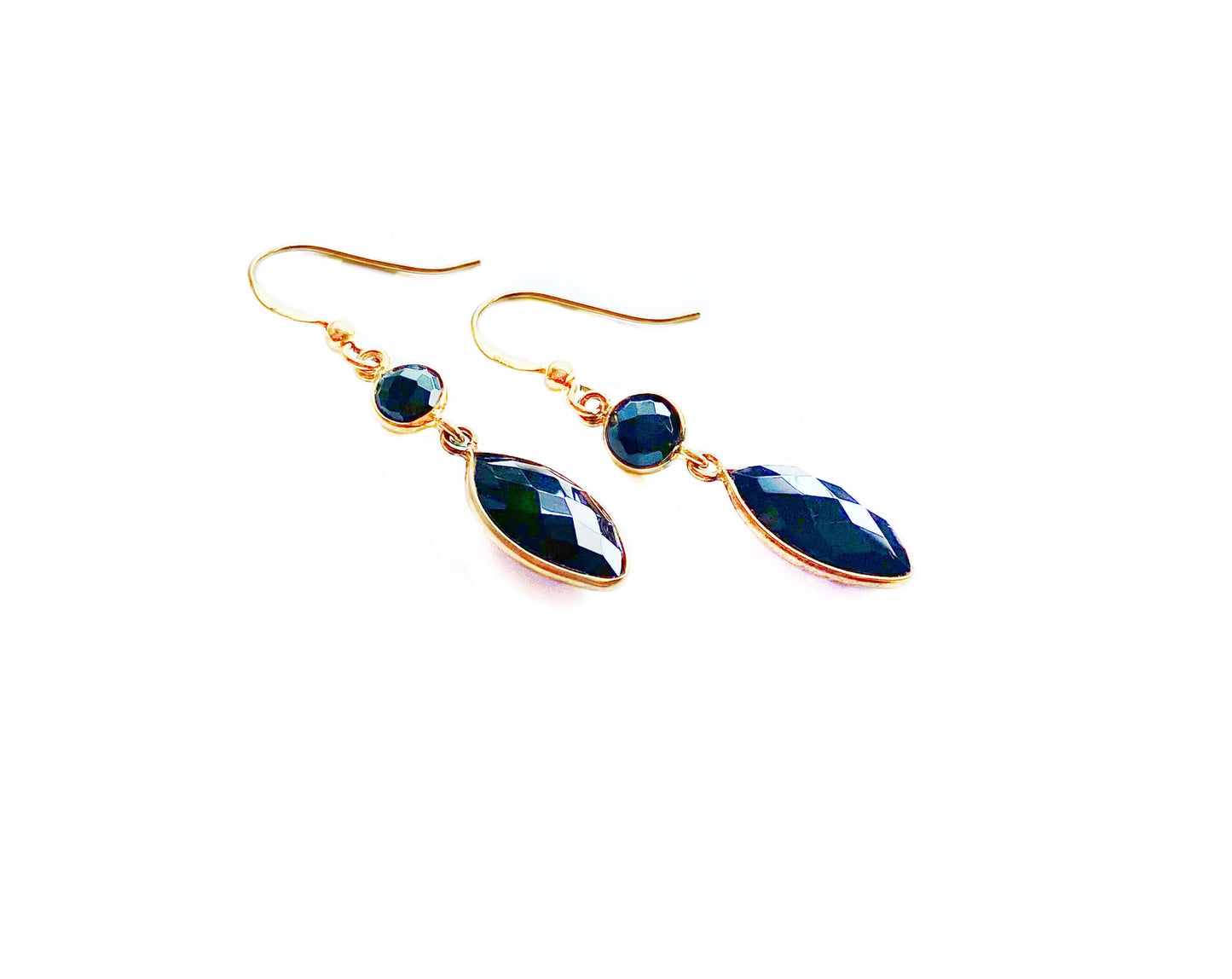 Gold-plated Earrings with Onyx Round & Marquise Drops