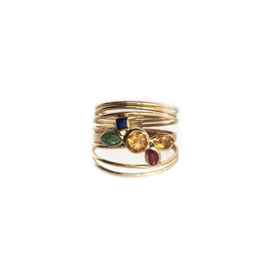 Gold 18K Wrap Ring & Emerald, Ruby, Citrine, Sapphire, Topaz Ring