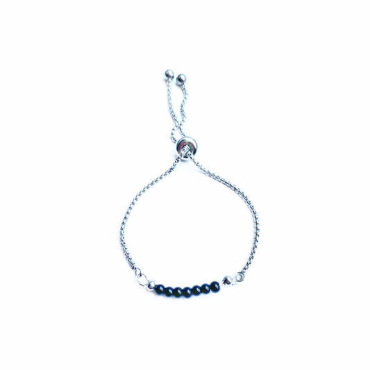 Silver-Plated Boho Bracelet with Black Onyx Beads
