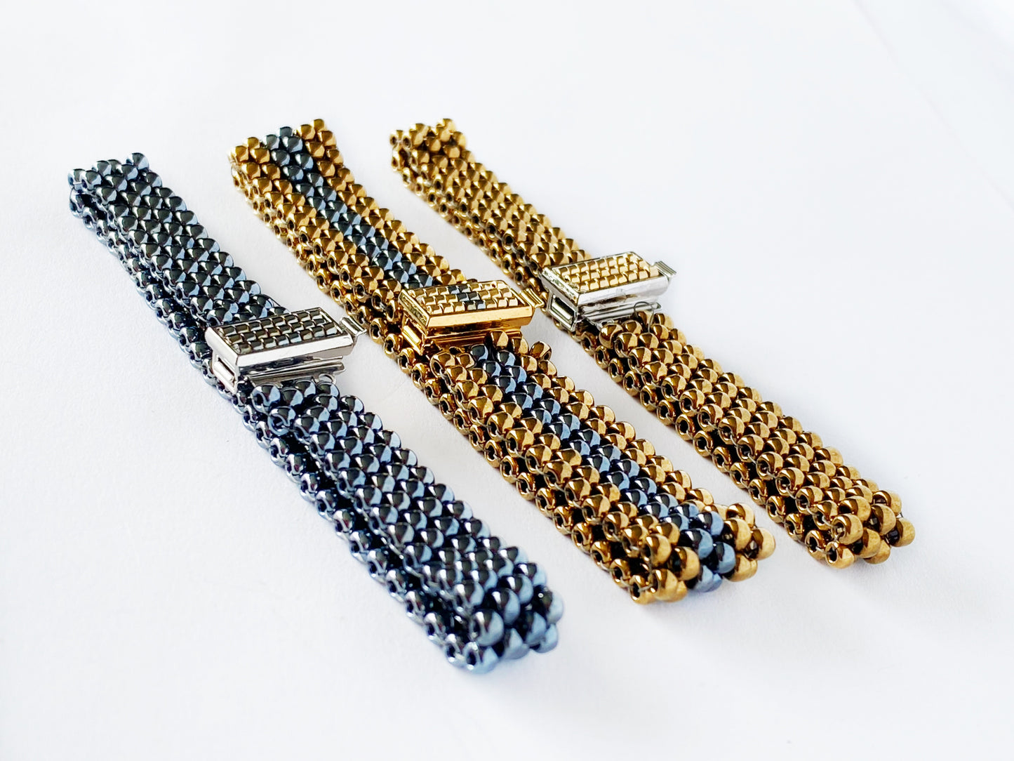 Brass|Indigo|Brass 6” Hand-Woven Bracelet Miyuki Beads & Beaded SP Clasp- 15mm