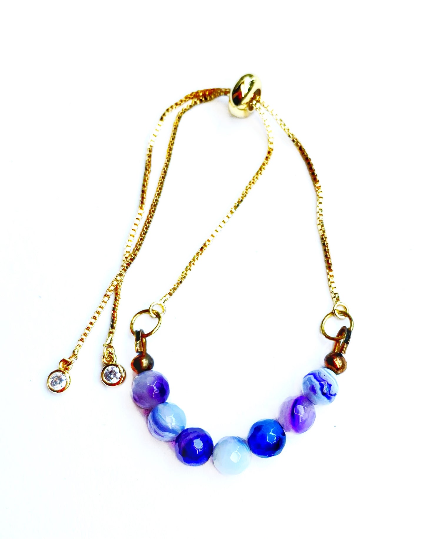 Gold-Plated Boho Bracelet with Purple Agate Beads