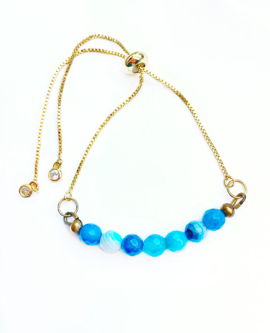 Gold-Plated Boho Bracelet with Blue Agate Beads