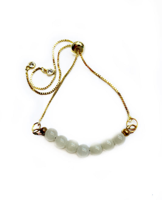 Gold-Plated Boho Bracelet with Green Jade Beads