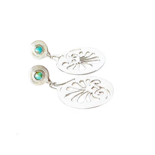 Sterling Silver “Palm Fronds” Stud Earrings with Turquoise