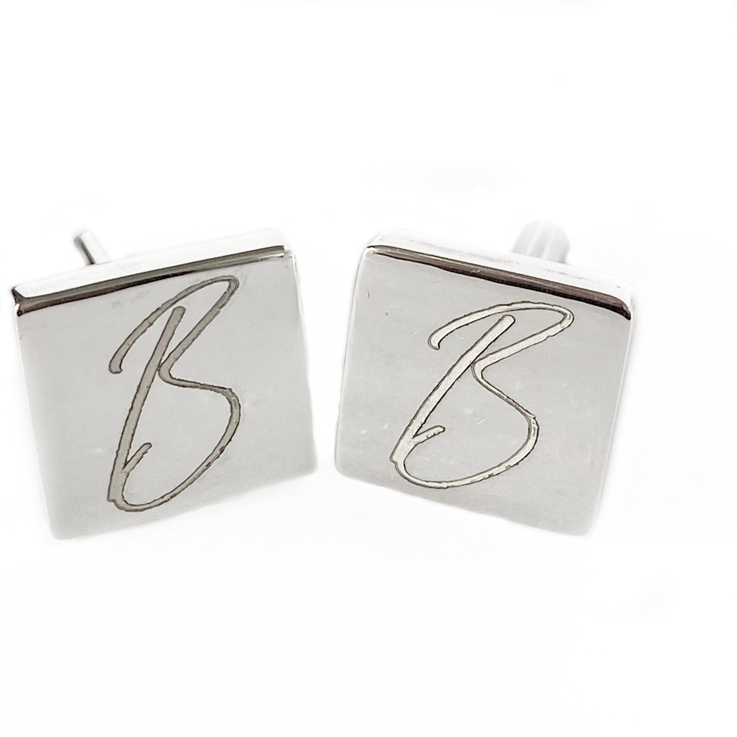 Silver Square Cuff Links w Custom Initials B