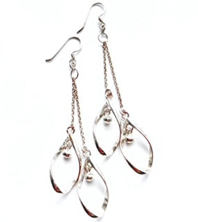 Sterling Silver Long Double Marquise-shaped Earrings