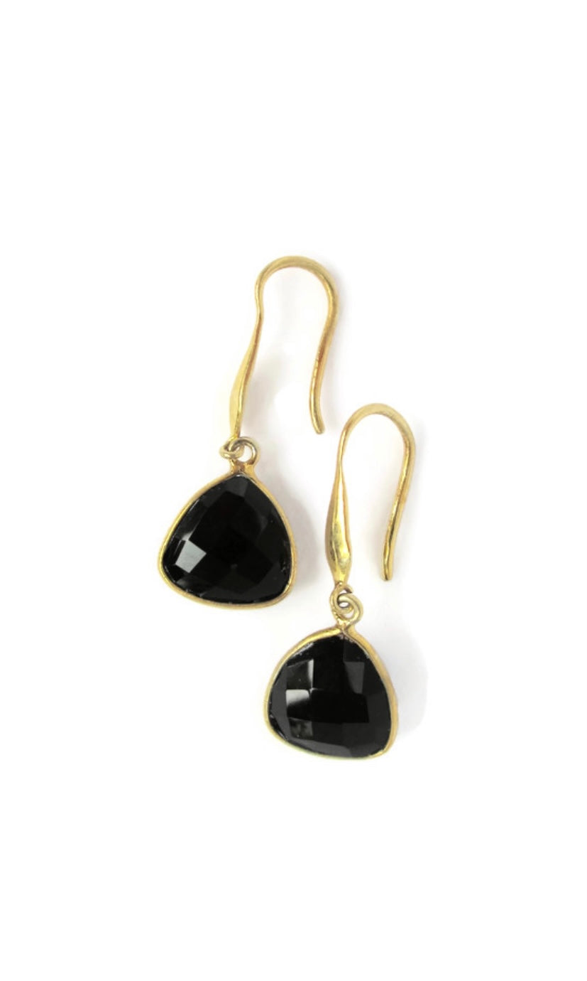Gold-Plated Earrings & Onyx Large Pear-shaped Drop w French Hooks