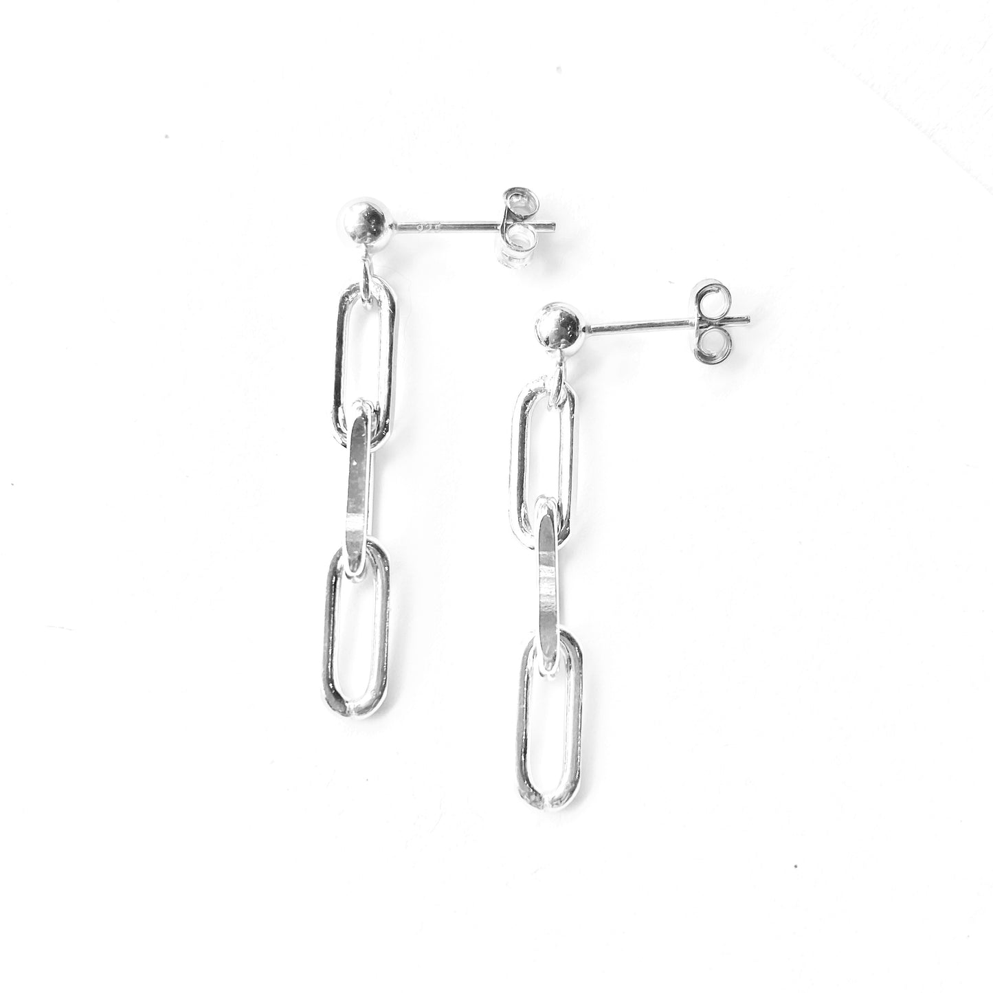 Sterling Silver Paperclip Drop Stud Earrings