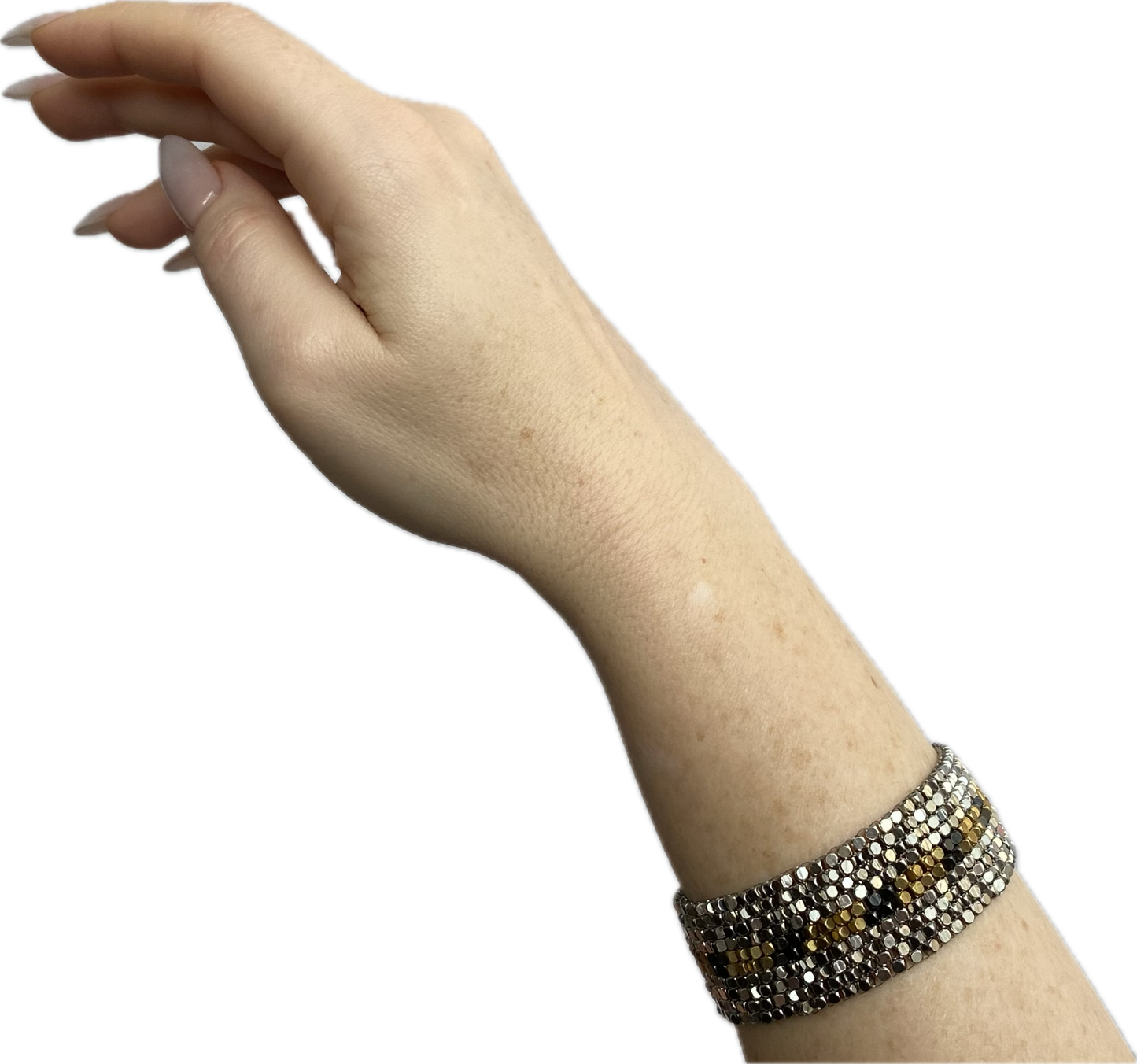 Goldite & Pyrite Hand-Woven Floral Strip Bracelet