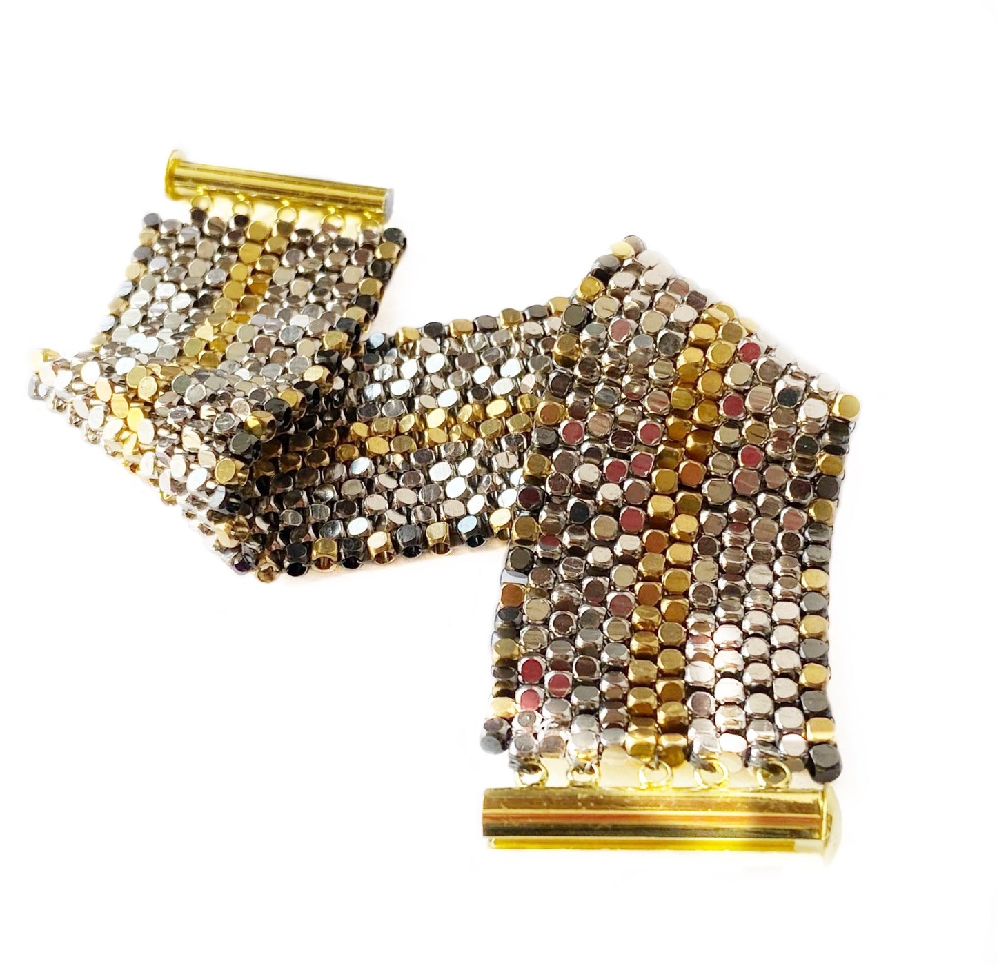 Goldite & Pyrite Hand-Woven "Long Stripes" Bracelet