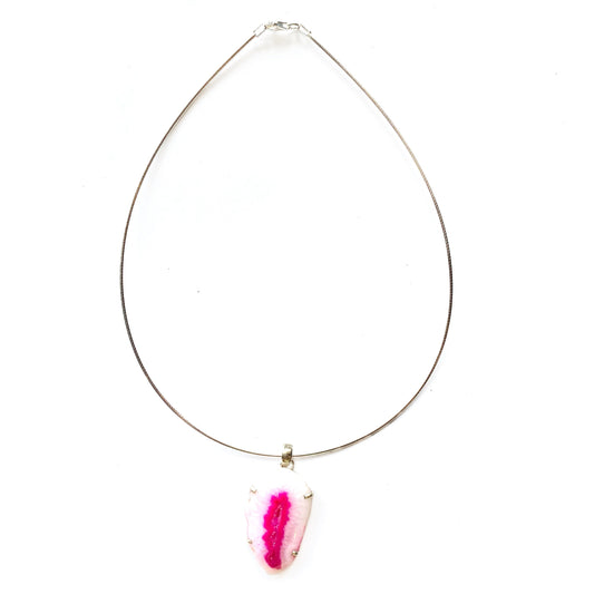 Sterling Silver Fuchsia & White Geode Pendant Necklace
