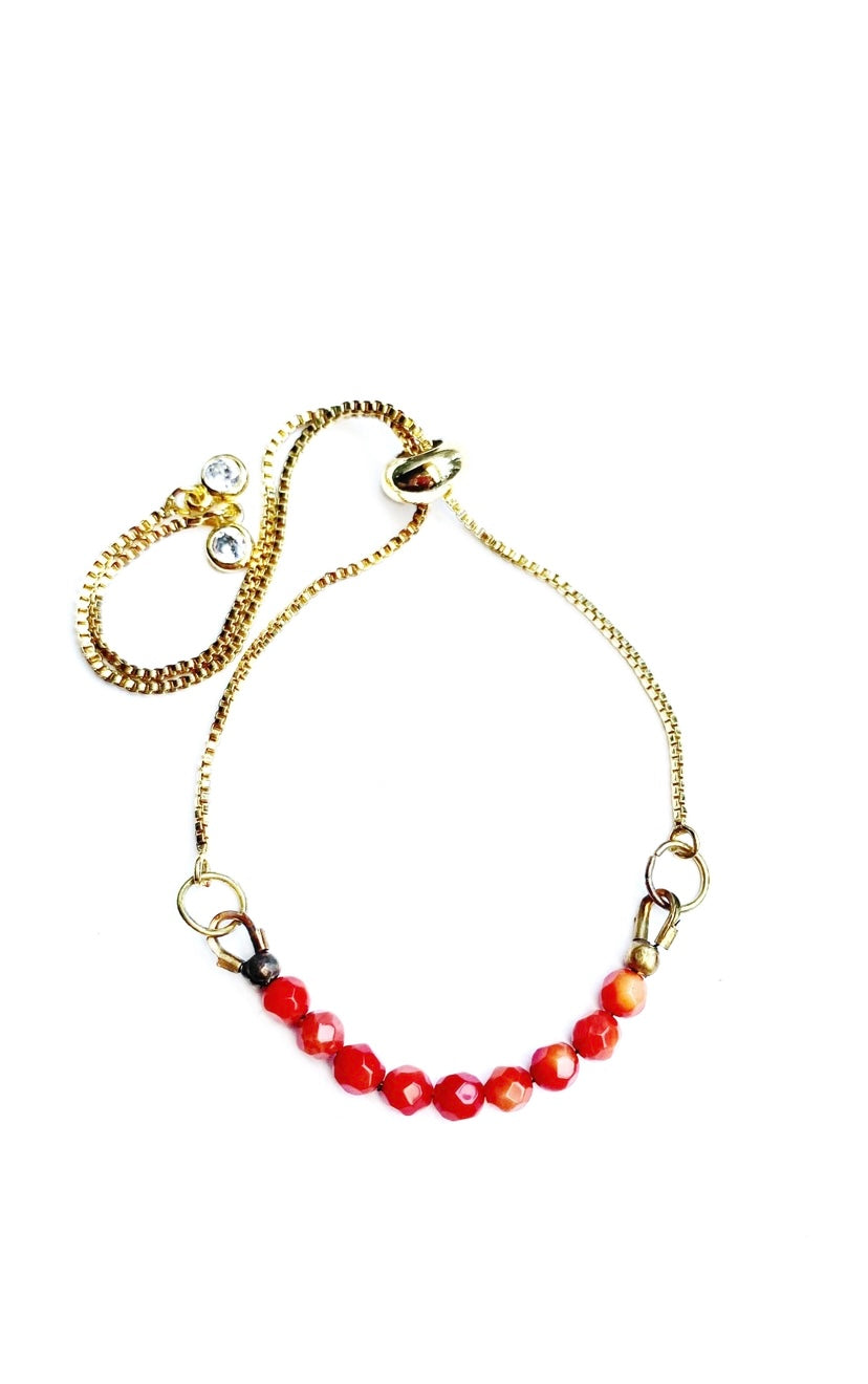 Gold-Plated Boho Bracelet with Red Coral Beads