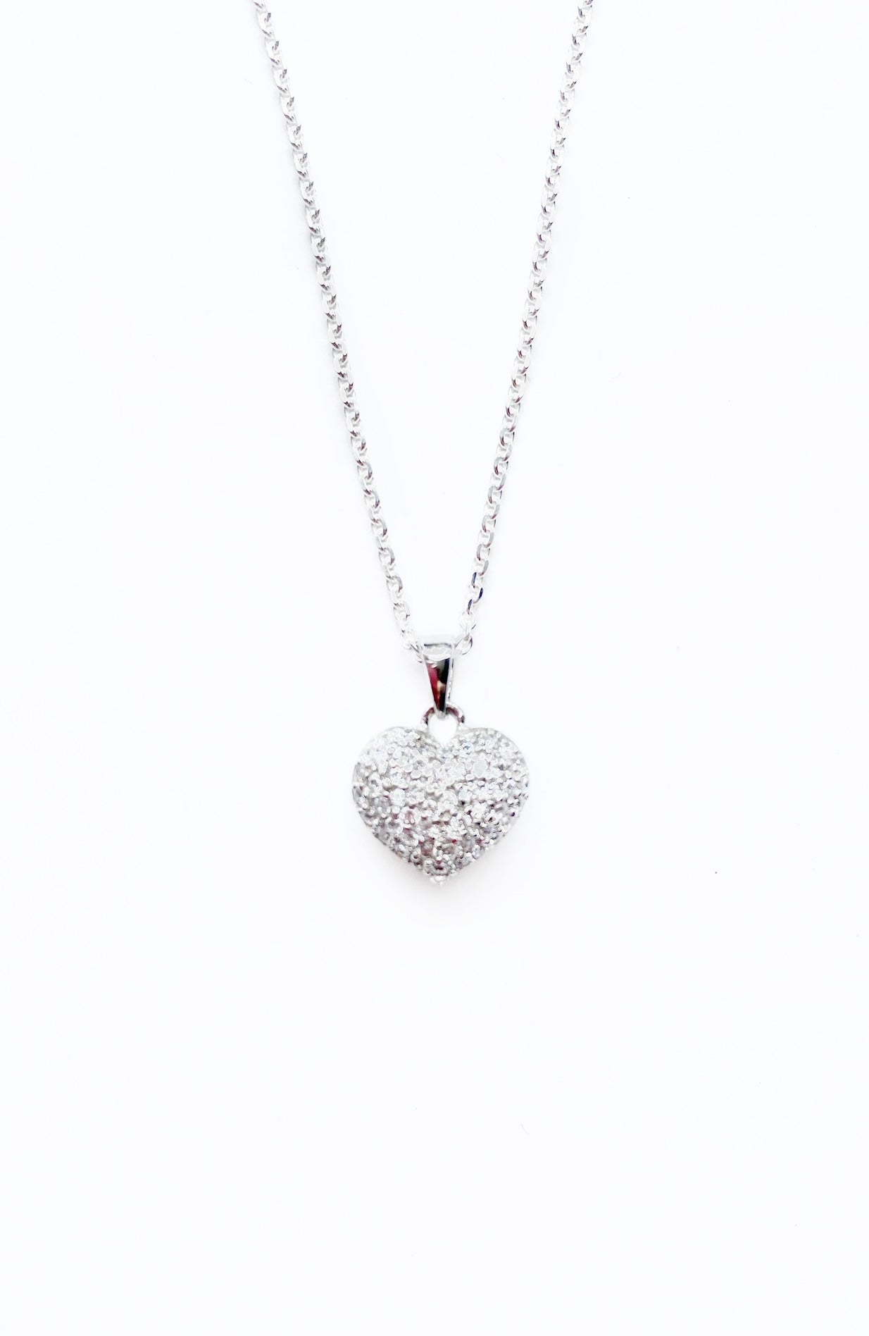 Sterling Silver Pavé Heart Pendant Necklace