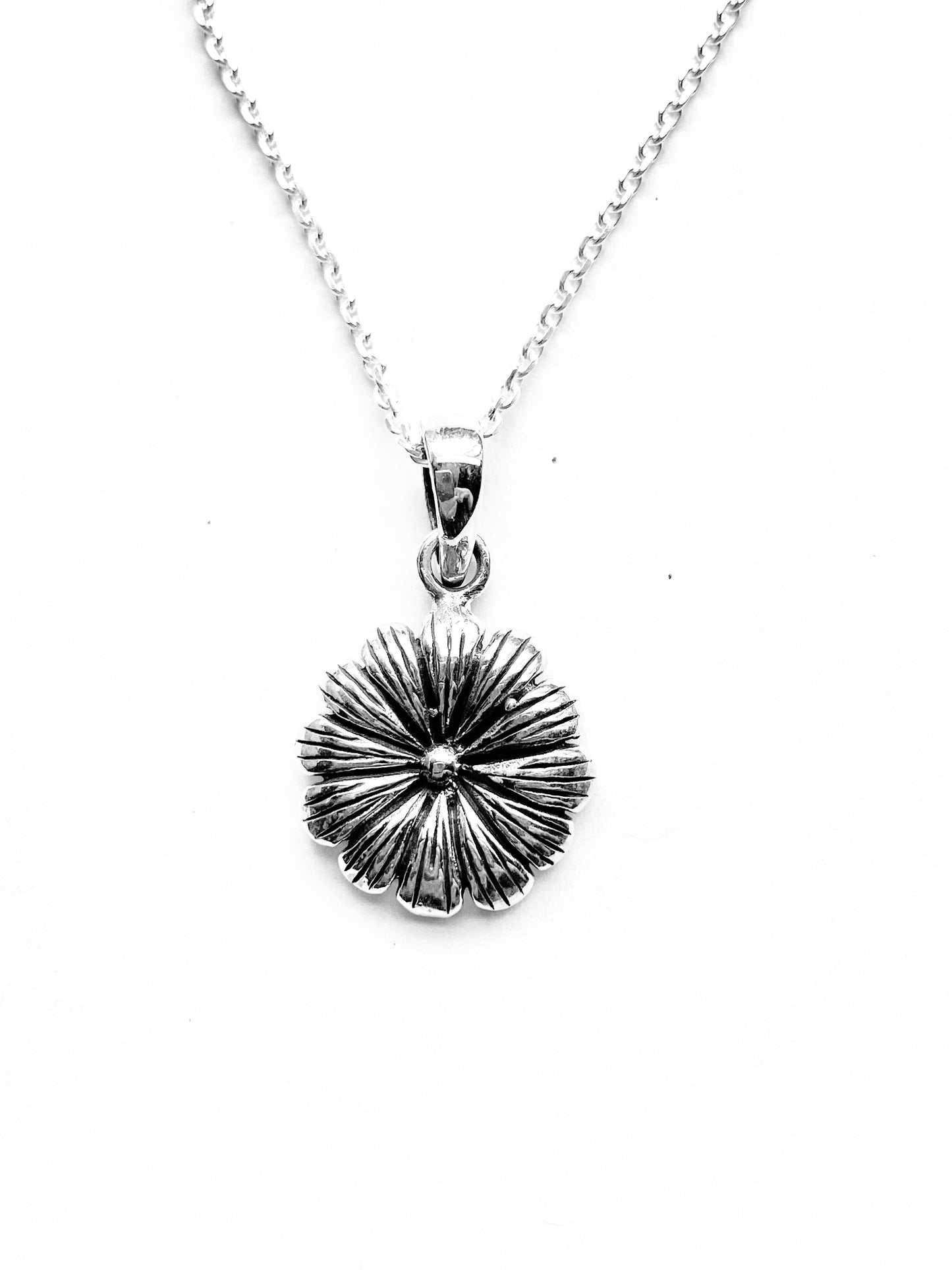 Sterling Silver Zinnia Flower Pendant Necklace