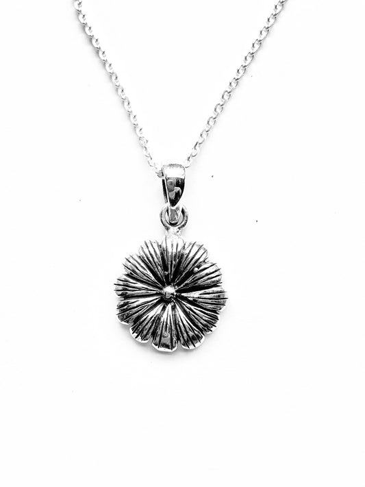 Sterling Silver Zinnia Flower Pendant Necklace