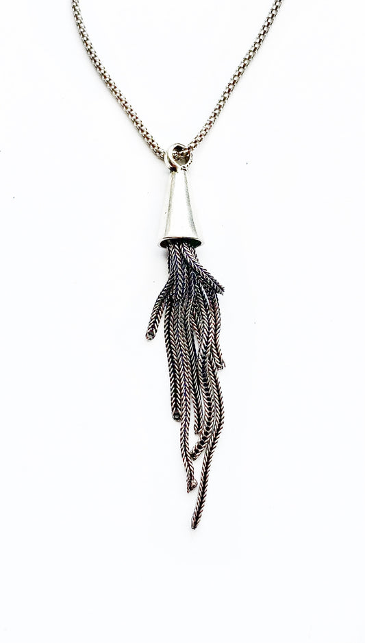 Sterling Silver Large Tassle Pendant Necklace