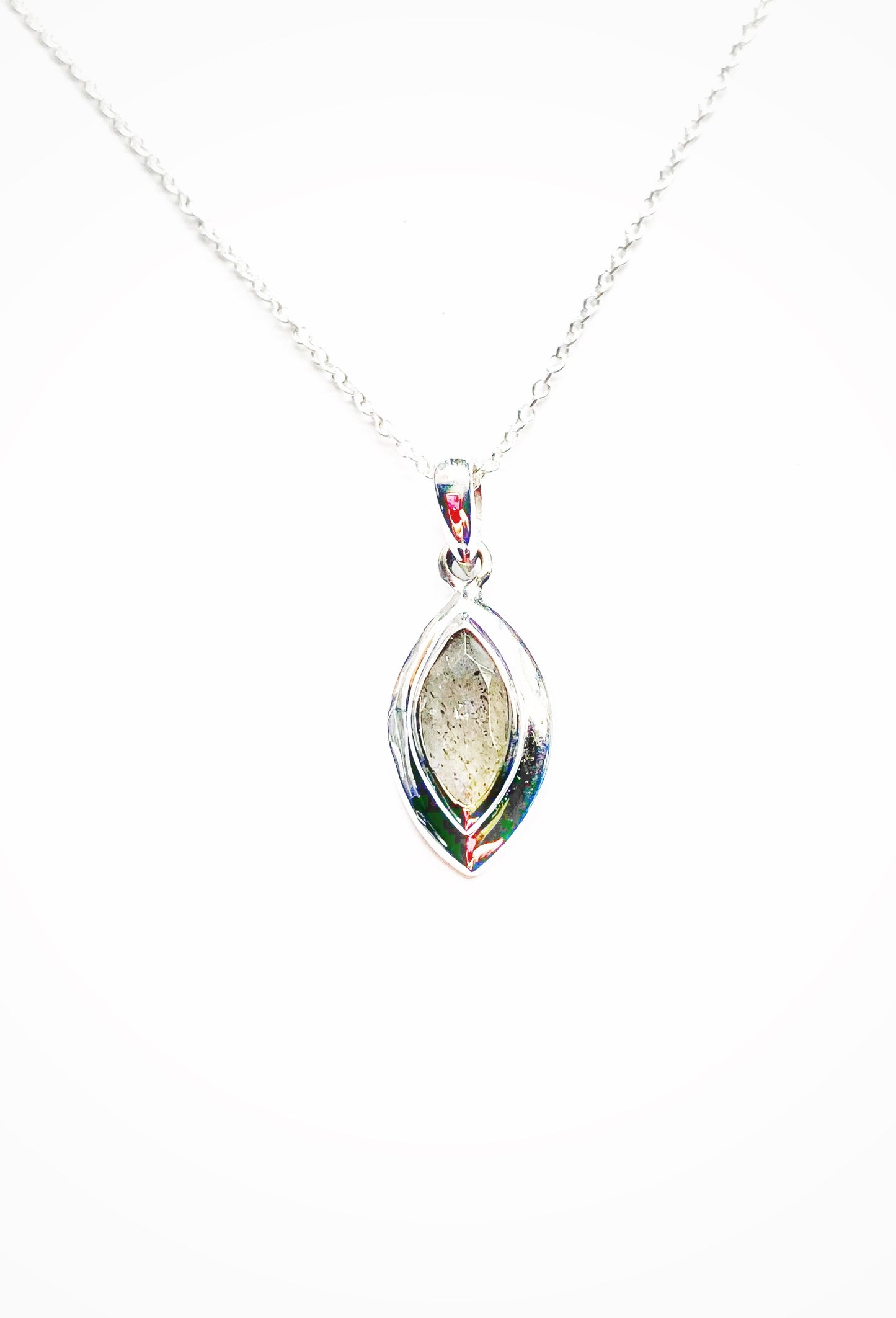 Sterling Silver & Labradorite Marquise Bezel Necklace