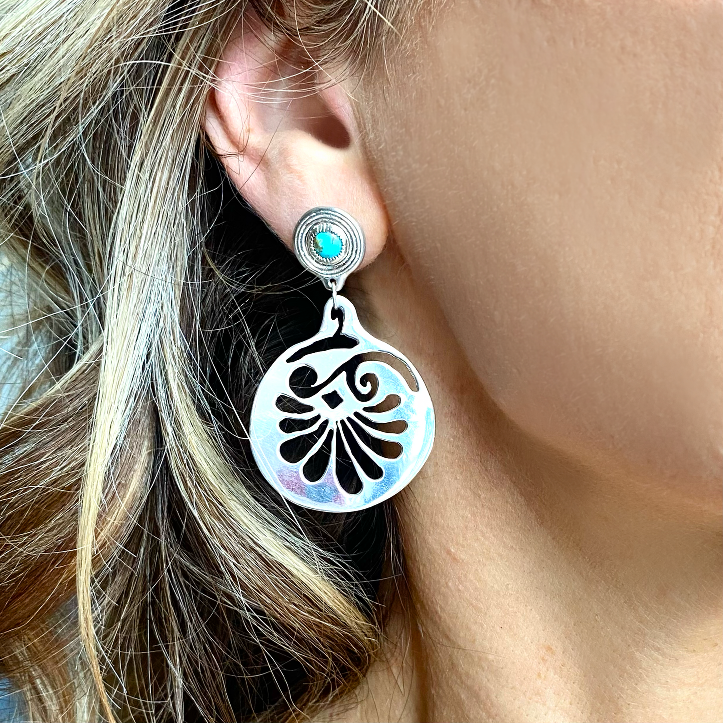 Sterling Silver “Palm Fronds” Stud Earrings with Turquoise