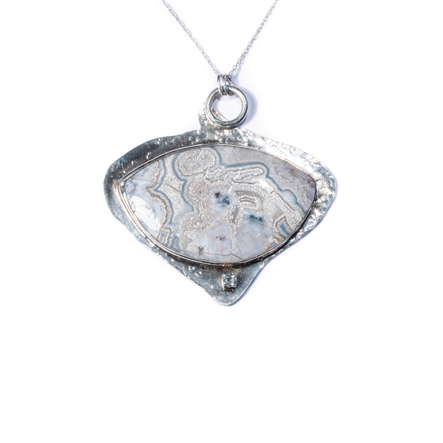 Blue Lace Agate, Aquamarine, Sterling Silver Etched Necklace