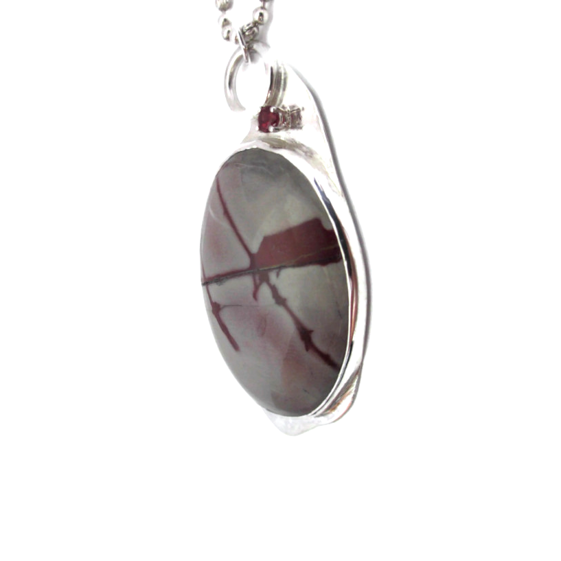 Mookite, Garnet, Sterling Silver Etched Necklace