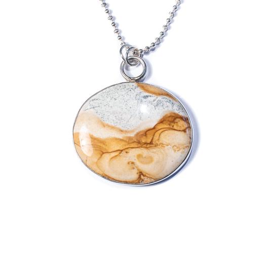 Picture Jasper, Sterling Silver Etched Necklace