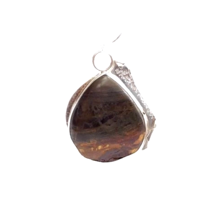 Tiger Eye Iron, Sterling Silver Etched Necklace